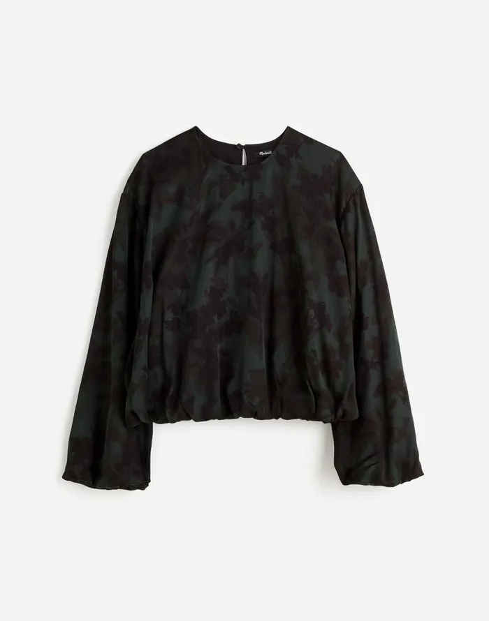 Madewell LongSleeve BubbleHem Top In Satin Luxury Forest Women Tops and Shirts
