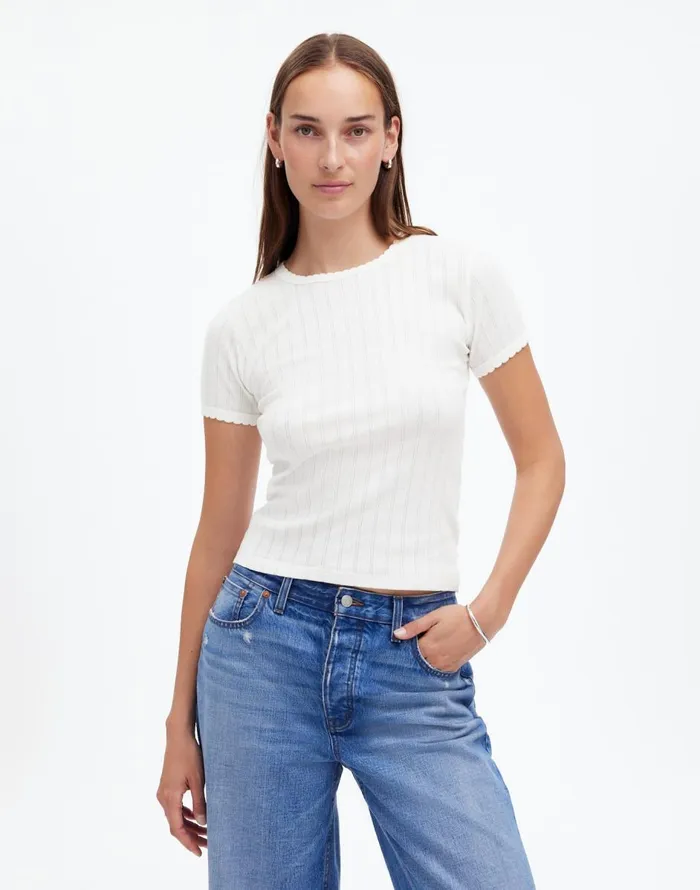 Madewell Madewell X LESET Pointelle SlimFit Tee White Women Tees