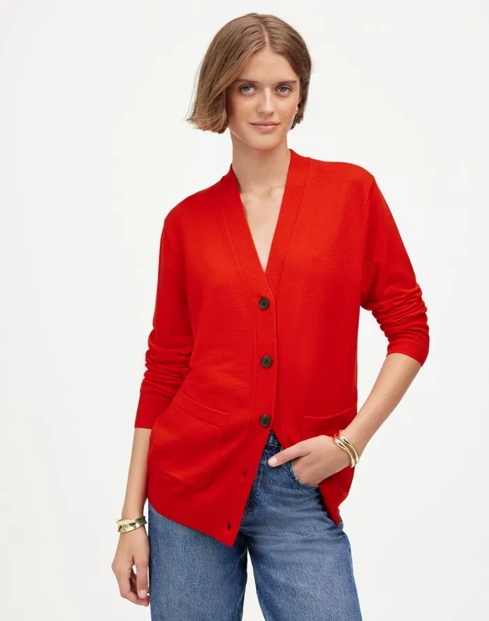 Madewell Merino Wool Boyfriend Cardigan Bright Cherry Women Sweaters