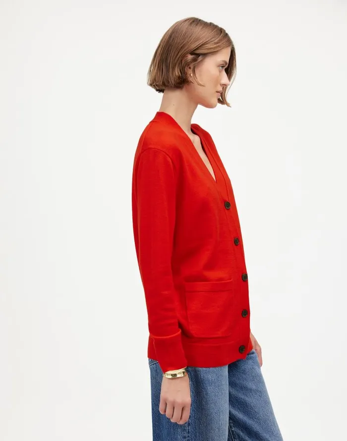 Madewell Merino Wool Boyfriend Cardigan Bright Cherry Women Sweaters