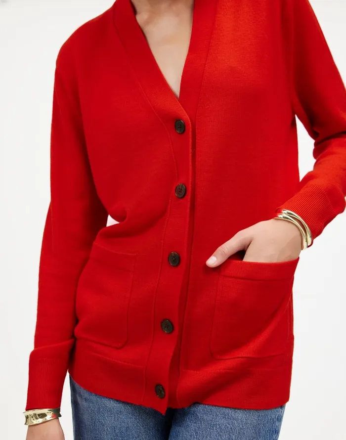Madewell Merino Wool Boyfriend Cardigan Bright Cherry Women Sweaters