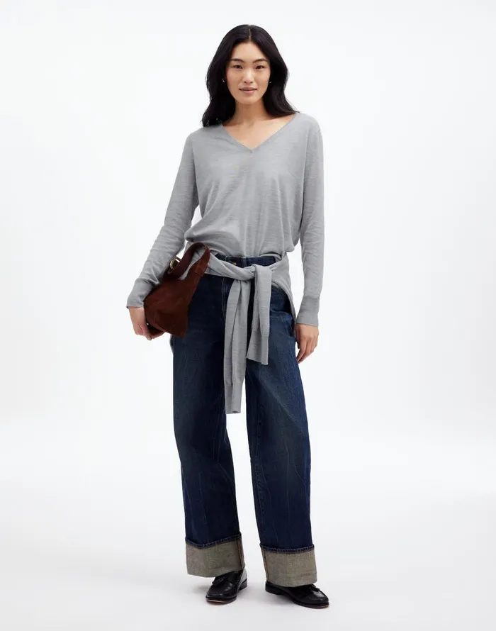 Madewell Merino WoolSilk Blend VNeck Sweater Hthr Pale Silver Grey Women Sweaters Madewell Merino WoolSilk Blend VNeck Sweater Hthr Pale Silver Grey Women Sweaters