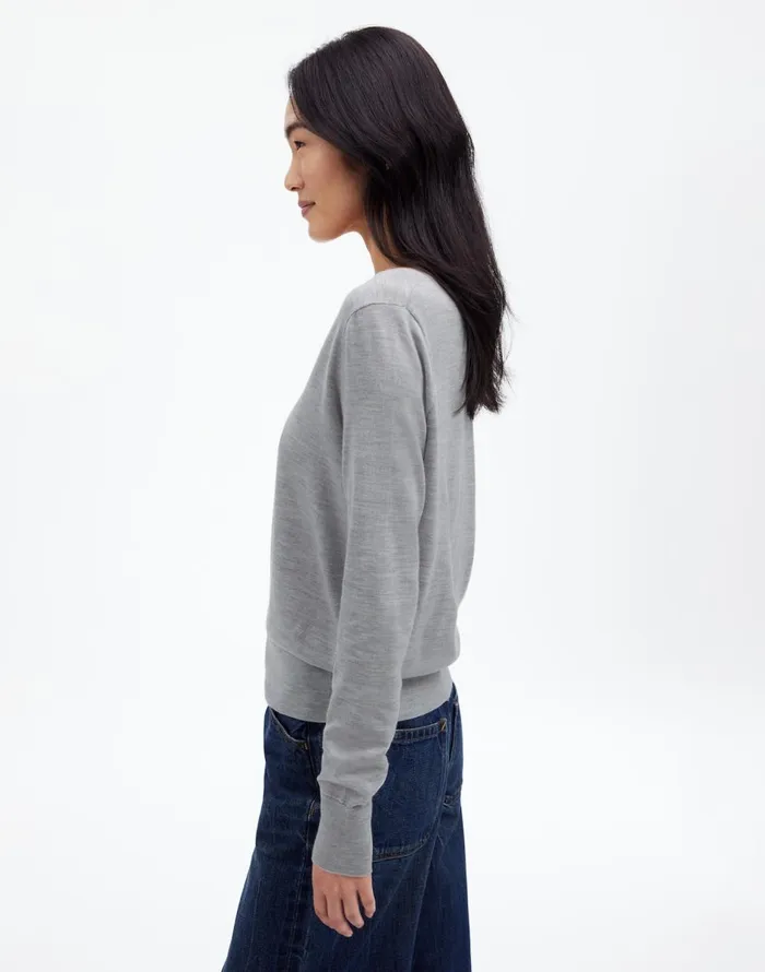 Madewell Merino WoolSilk Blend VNeck Sweater Hthr Pale Silver Grey Women Sweaters