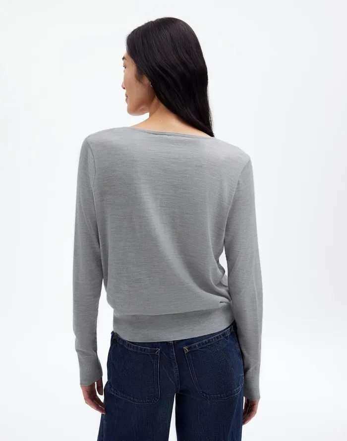 Madewell Merino WoolSilk Blend VNeck Sweater Hthr Pale Silver Grey Women Sweaters