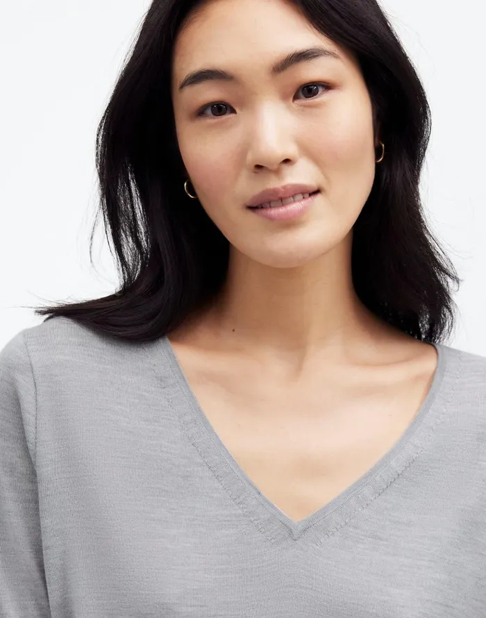 Madewell Merino WoolSilk Blend VNeck Sweater Hthr Pale Silver Grey Women Sweaters