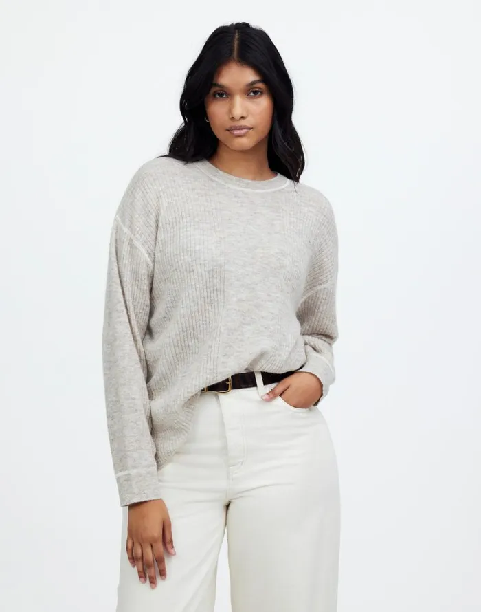 Madewell Plus Ribbed AlpacaBlend Crewneck Sweater Hthr Stone Women Sweaters