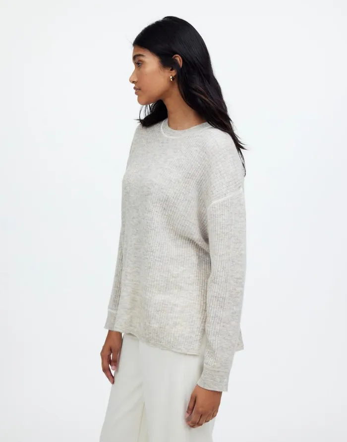 Madewell Plus Ribbed AlpacaBlend Crewneck Sweater Hthr Stone Women Sweaters