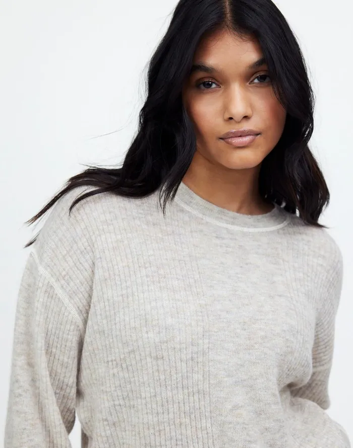 Madewell Plus Ribbed AlpacaBlend Crewneck Sweater Hthr Stone Women Sweaters