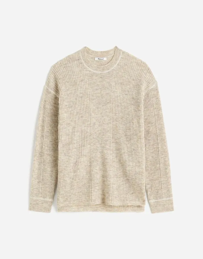 Madewell Plus Ribbed AlpacaBlend Crewneck Sweater Hthr Stone Women Sweaters