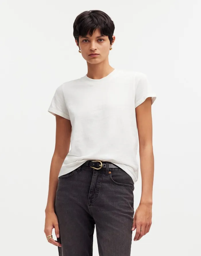 Madewell Premium Standard 01 The Shrunken Tee Eyelet White Women Tees