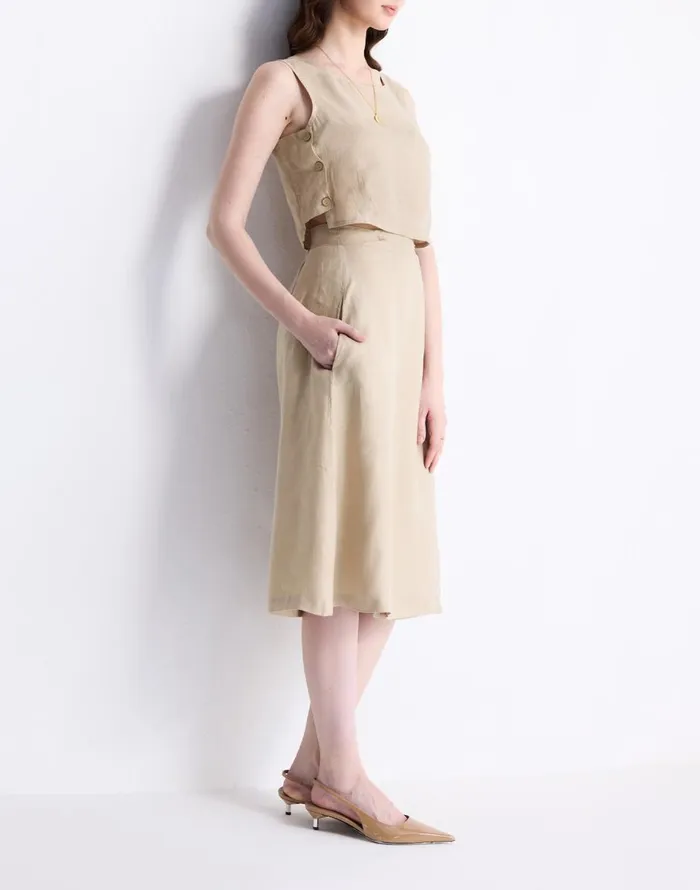 Madewell Reistor Overlap Midi Skirt In 100 Neutral Beige Hemp Beige Women Skirts