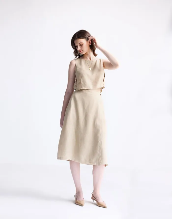 Madewell Reistor Overlap Midi Skirt In 100 Neutral Beige Hemp Beige Women Skirts