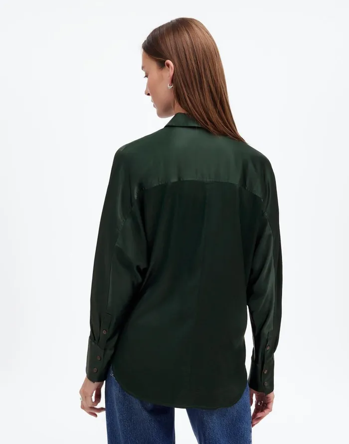 Madewell Relaxed Dolman ButtonUp Shirt In Satin Luxury Forest Women Matching Sets