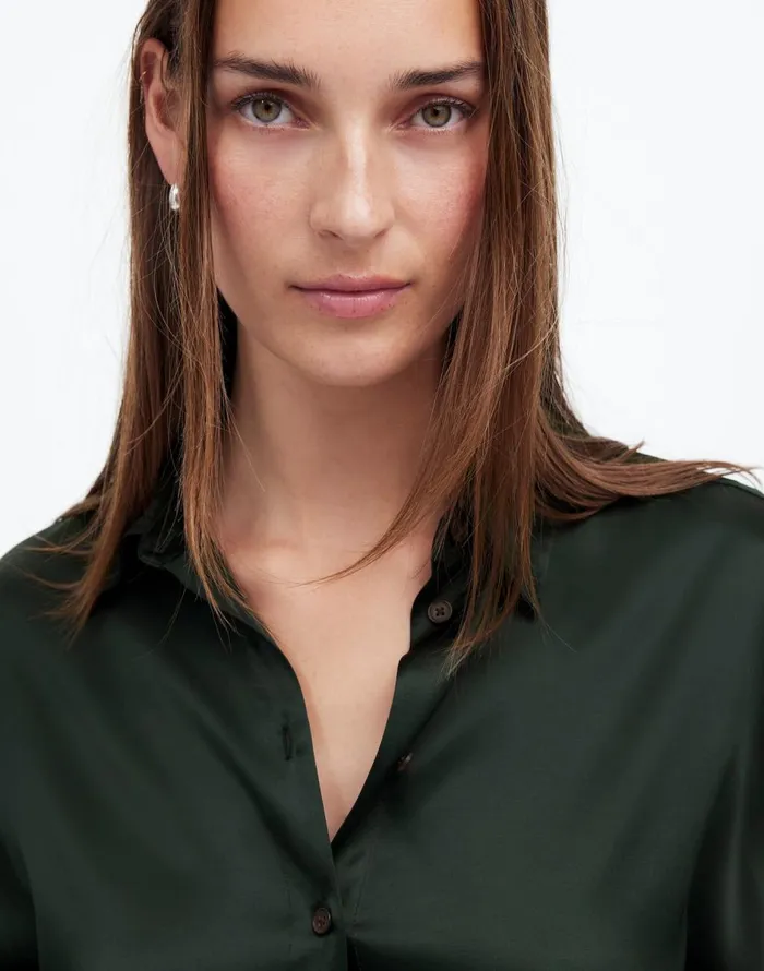 Madewell Relaxed Dolman ButtonUp Shirt In Satin Luxury Forest Women Matching Sets