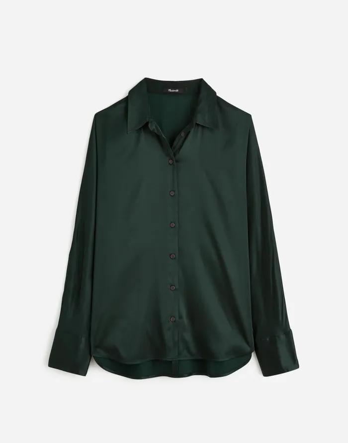 Madewell Relaxed Dolman ButtonUp Shirt In Satin Luxury Forest Women Matching Sets