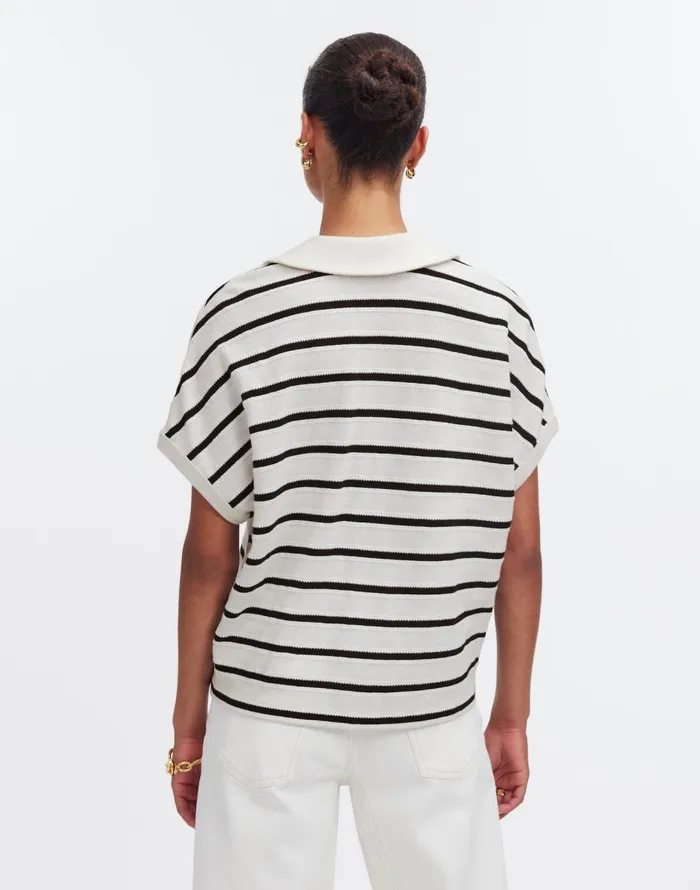 Madewell Relaxed VNeck Polo Shirt In Stripe Bright Ivory Women Tees