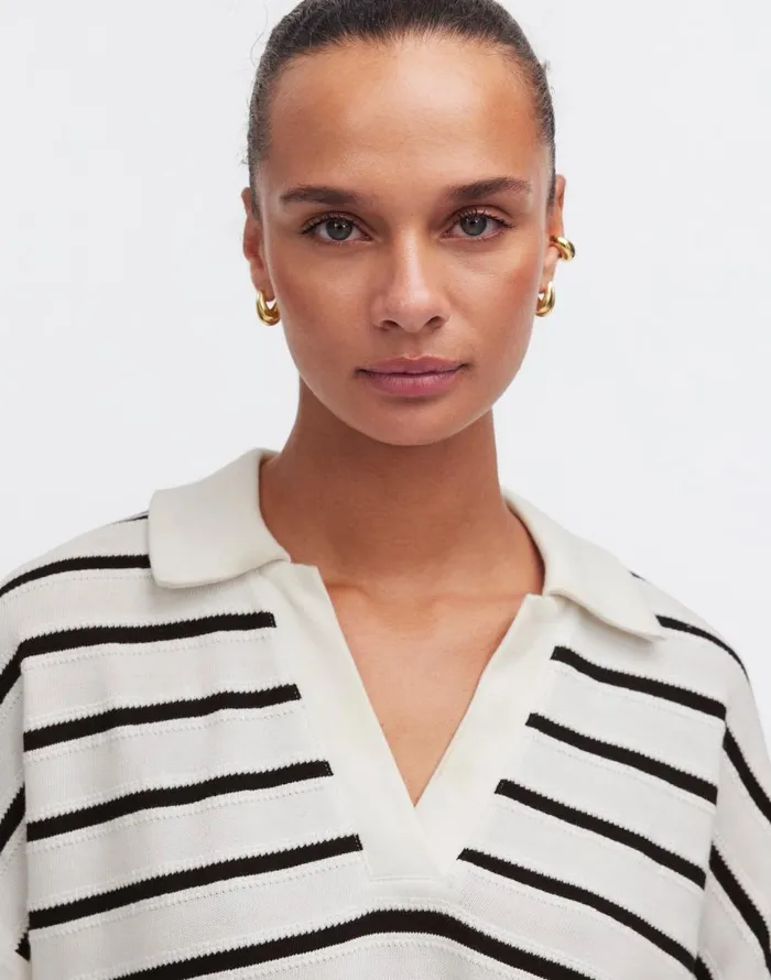 Madewell Relaxed VNeck Polo Shirt In Stripe Bright Ivory Women Tees