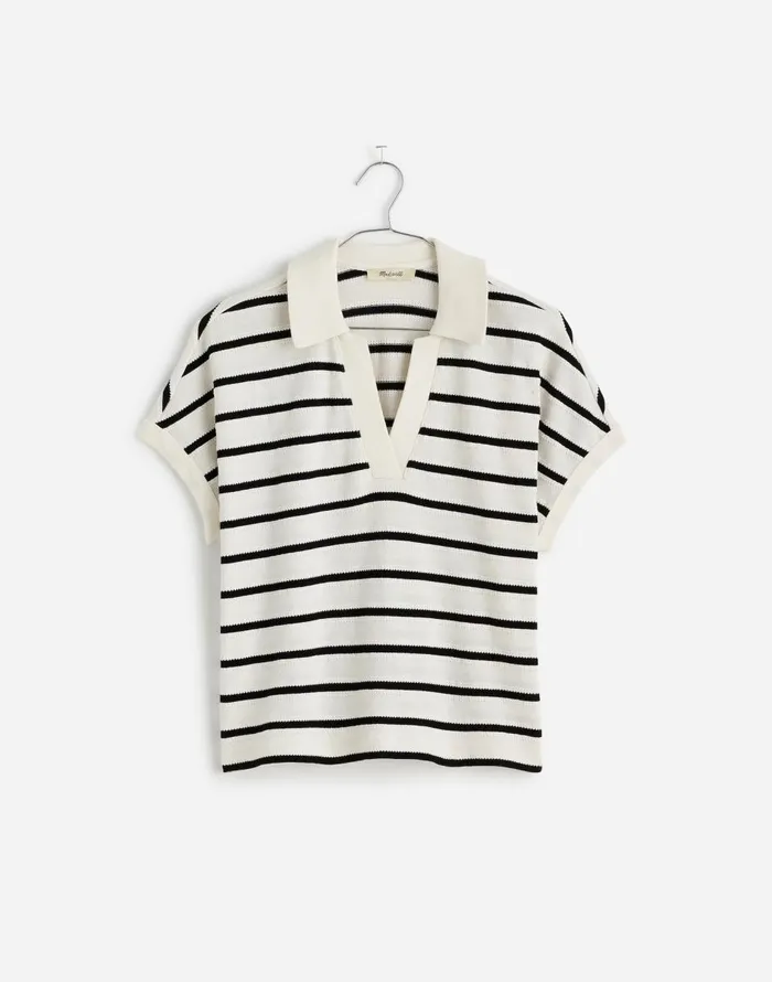 Madewell Relaxed VNeck Polo Shirt In Stripe Bright Ivory Women Tees