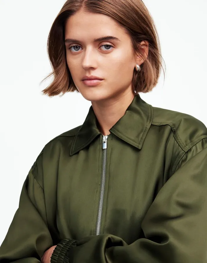Madewell Relaxed ZipFront Bomber Jacket Mossy Umber Women Coats Jackets