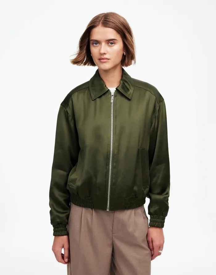 Madewell Relaxed ZipFront Bomber Jacket Mossy Umber Women Coats Jackets