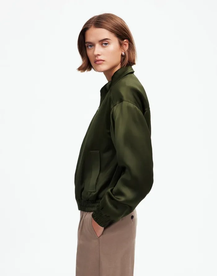 Madewell Relaxed ZipFront Bomber Jacket Mossy Umber Women Coats Jackets