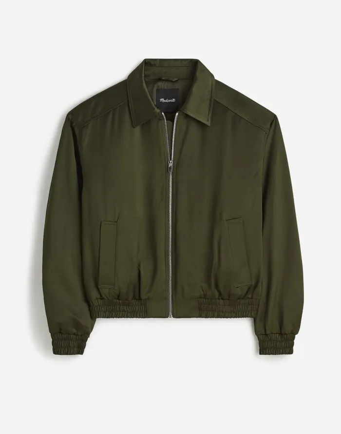 Madewell Relaxed ZipFront Bomber Jacket Mossy Umber Women Coats Jackets