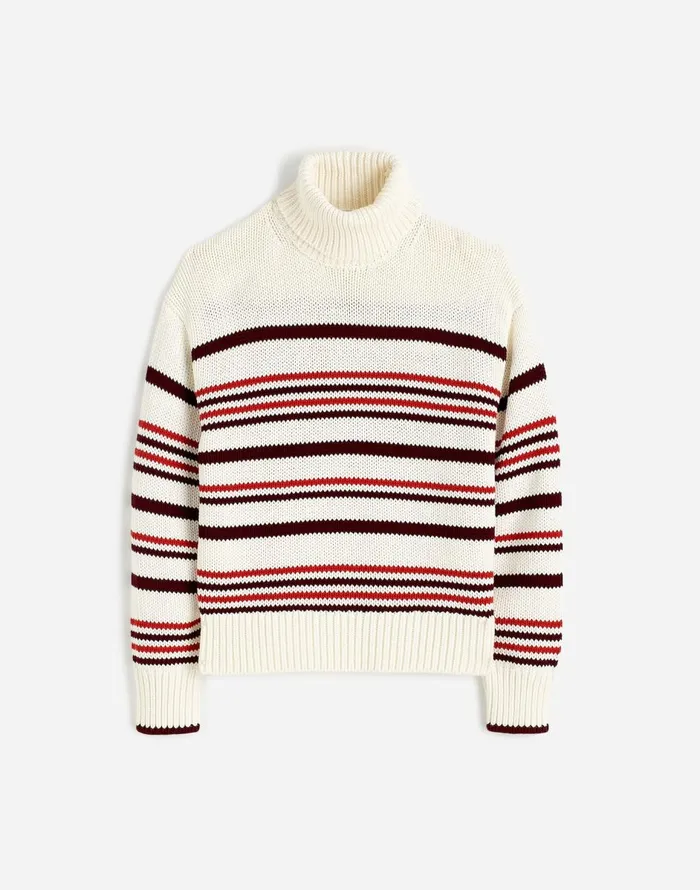 Madewell Ribbed Cotton Turtleneck Sweater In Stripe Cabernet Stripe Women Sweaters
