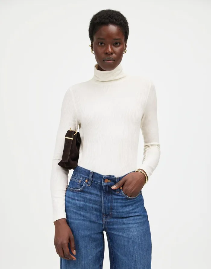 Madewell Ribbed Turtleneck LongSleeve Tee Hthr Cream Women Tees