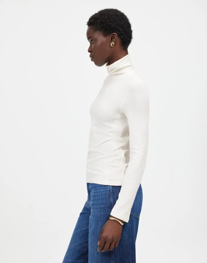 Madewell Ribbed Turtleneck LongSleeve Tee Hthr Cream Women Tees