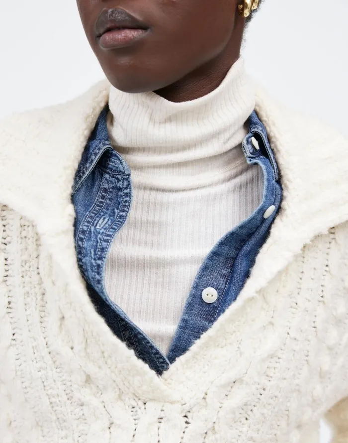Madewell Ribbed Turtleneck LongSleeve Tee Hthr Cream Women Tees