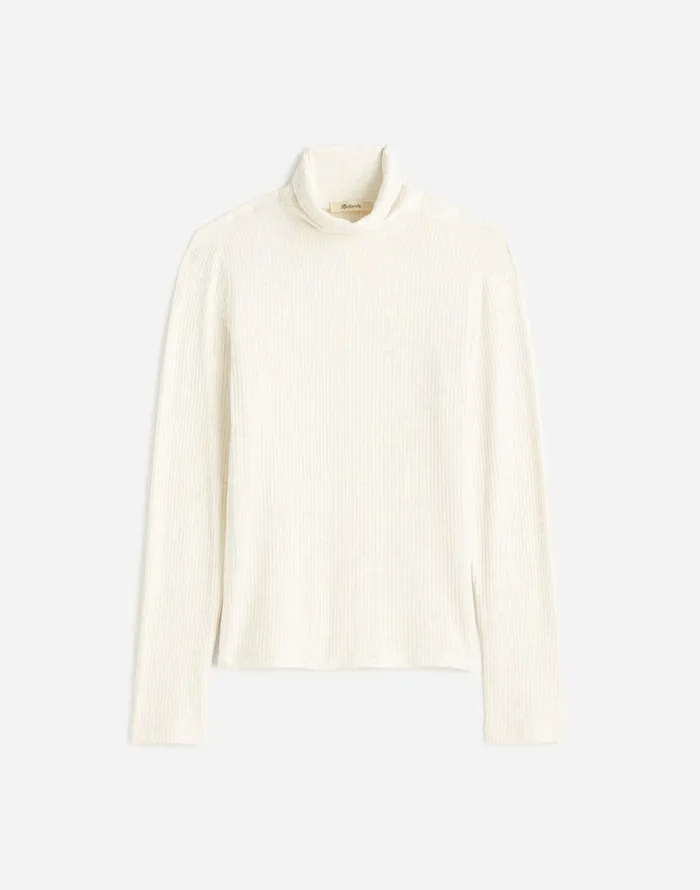 Madewell Ribbed Turtleneck LongSleeve Tee Hthr Cream Women Tees