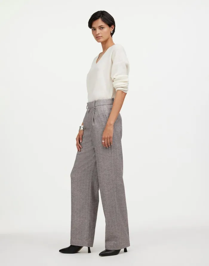 Madewell Slouchy Straight Pants In Herringbone Italian Fabric Slate Grey Herringbone Women Pants