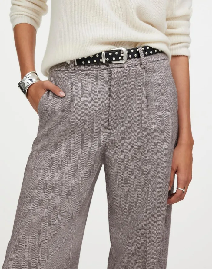 Madewell Slouchy Straight Pants In Herringbone Italian Fabric Slate Grey Herringbone Women Pants