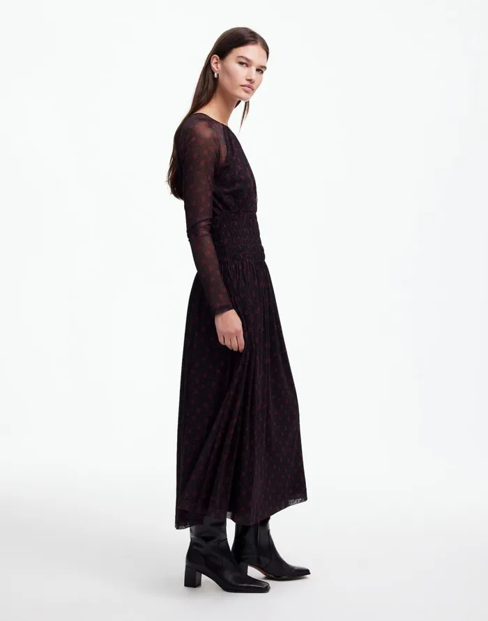 Madewell Smocked Midi Dress In Floral Bright Cherry Women Dresses