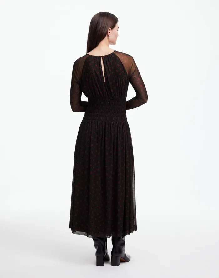 Madewell Smocked Midi Dress In Floral Bright Cherry Women Dresses