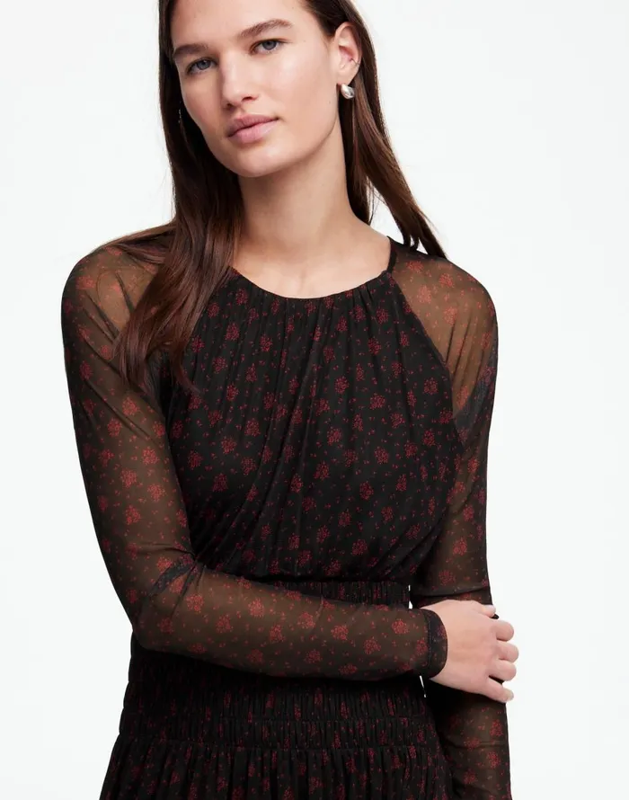 Madewell Smocked Midi Dress In Floral Bright Cherry Women Dresses