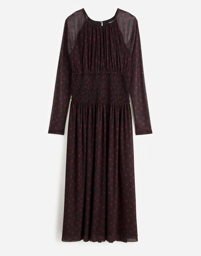 Madewell Smocked Midi Dress In Floral Bright Cherry Women Dresses