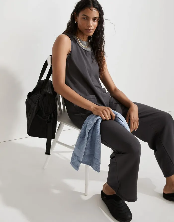 Madewell Superbrushed PullOn Jumpsuit Black Coal Women Loungewear