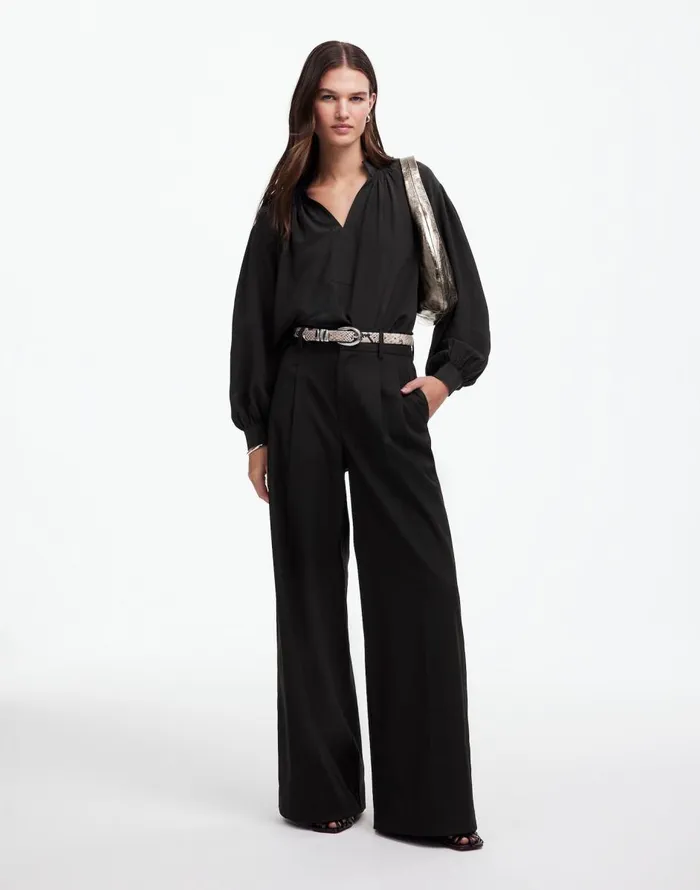 Madewell The Harlow SuperwideLeg Trouser In Flannel Black Women Pants