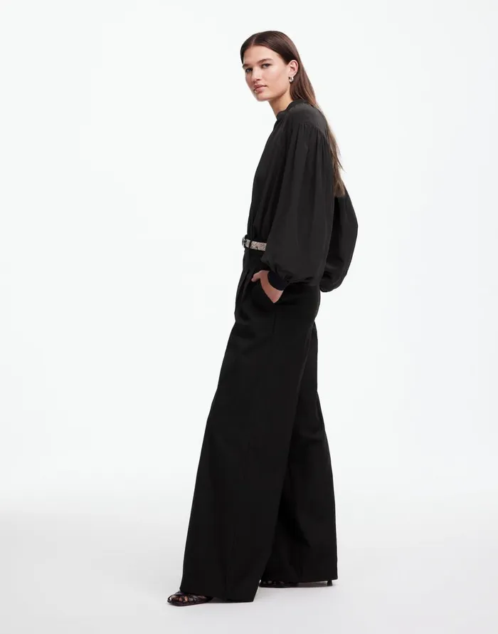Madewell The Harlow SuperwideLeg Trouser In Flannel Black Women Pants
