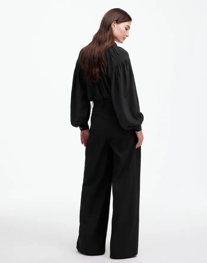 Madewell The Harlow SuperwideLeg Trouser In Flannel Black Women Pants