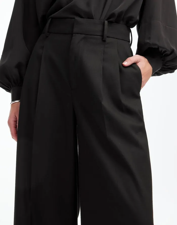 Madewell The Harlow SuperwideLeg Trouser In Flannel Black Women Pants