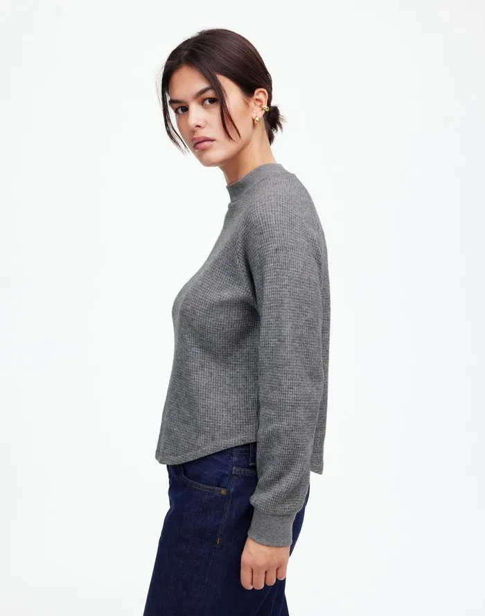 Madewell WaffleKnit LongSleeve Crewneck Tee Hthr Charcoal Women Sweaters