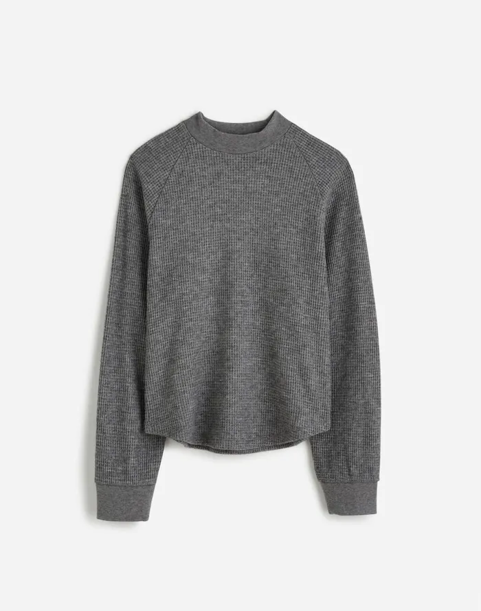Madewell WaffleKnit LongSleeve Crewneck Tee Hthr Charcoal Women Sweaters