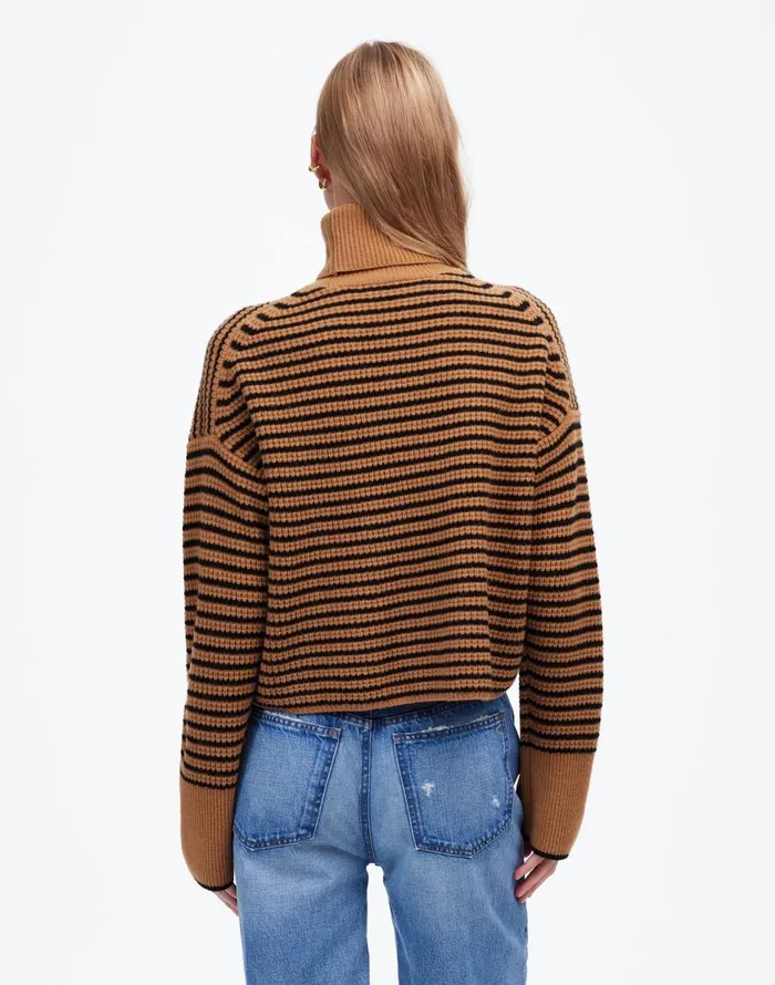 Madewell Wool WaffleKnit Turtleneck In Stripe Hthr Caramel Stripe Women Sweaters