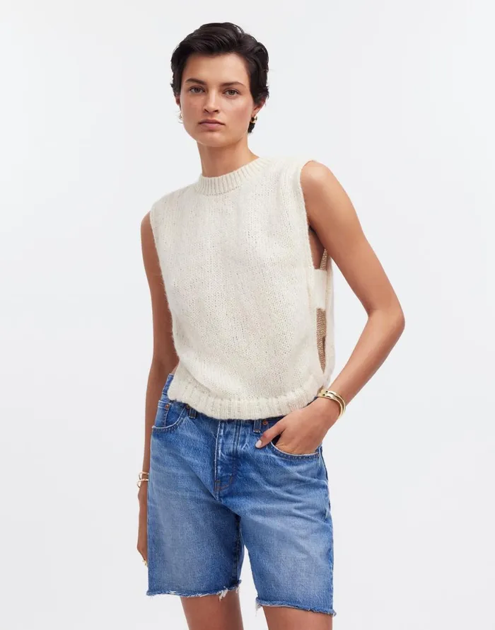 Madewell Yanawara Munasiri Llama Vest Ivory White Women Sweaters