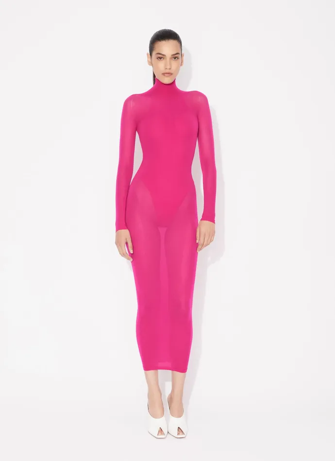 Magenta Fitted Dress In Fine Knit Women Alaa Dresses