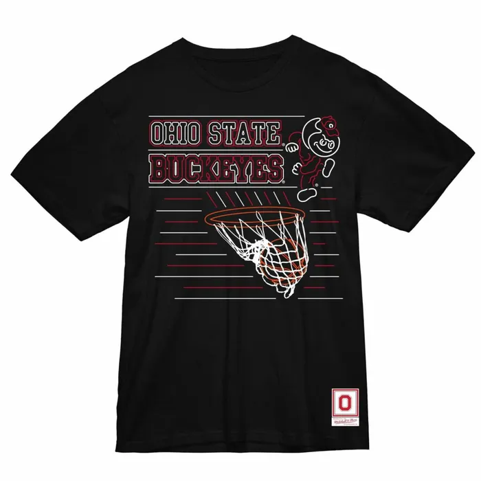 Men039s Collegiate Mitchell and Ness Buckeye Neon Lights Tee Ohio State