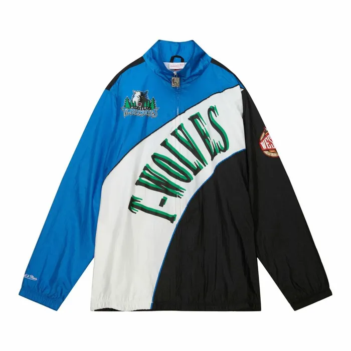 Men039s Jackets and Outerwear Mitchell and Ness Arched Retro Lined Windbreaker Minnesota Timberwolves