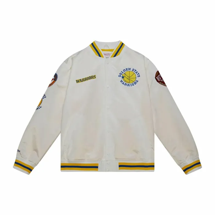 Men039s Jackets and Outerwear Mitchell and Ness City Collection Lightweight Satin Jacket Golden State Warriors